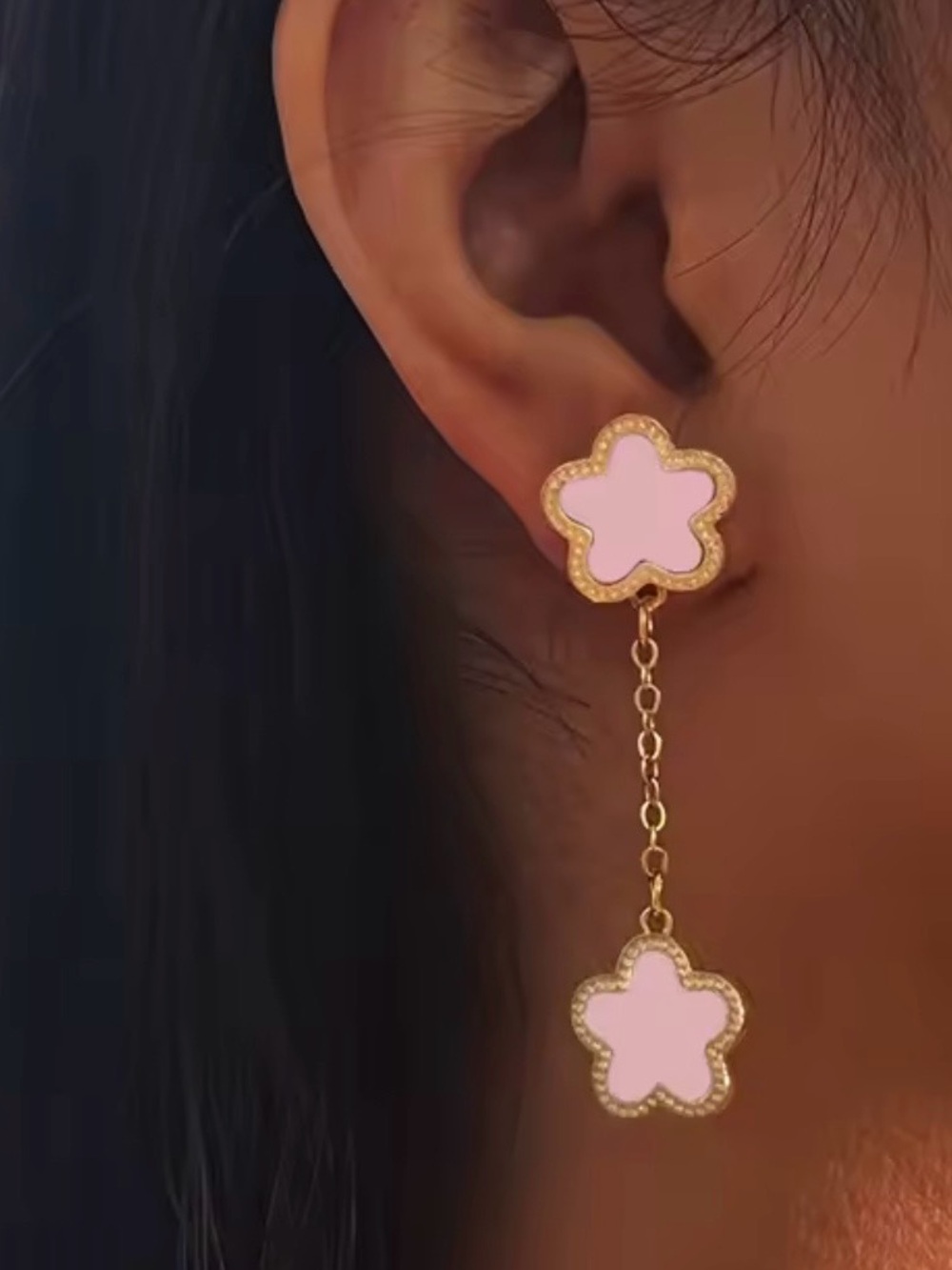 Fashion Nova Gold Drop Earrings with Pink Flower Motif